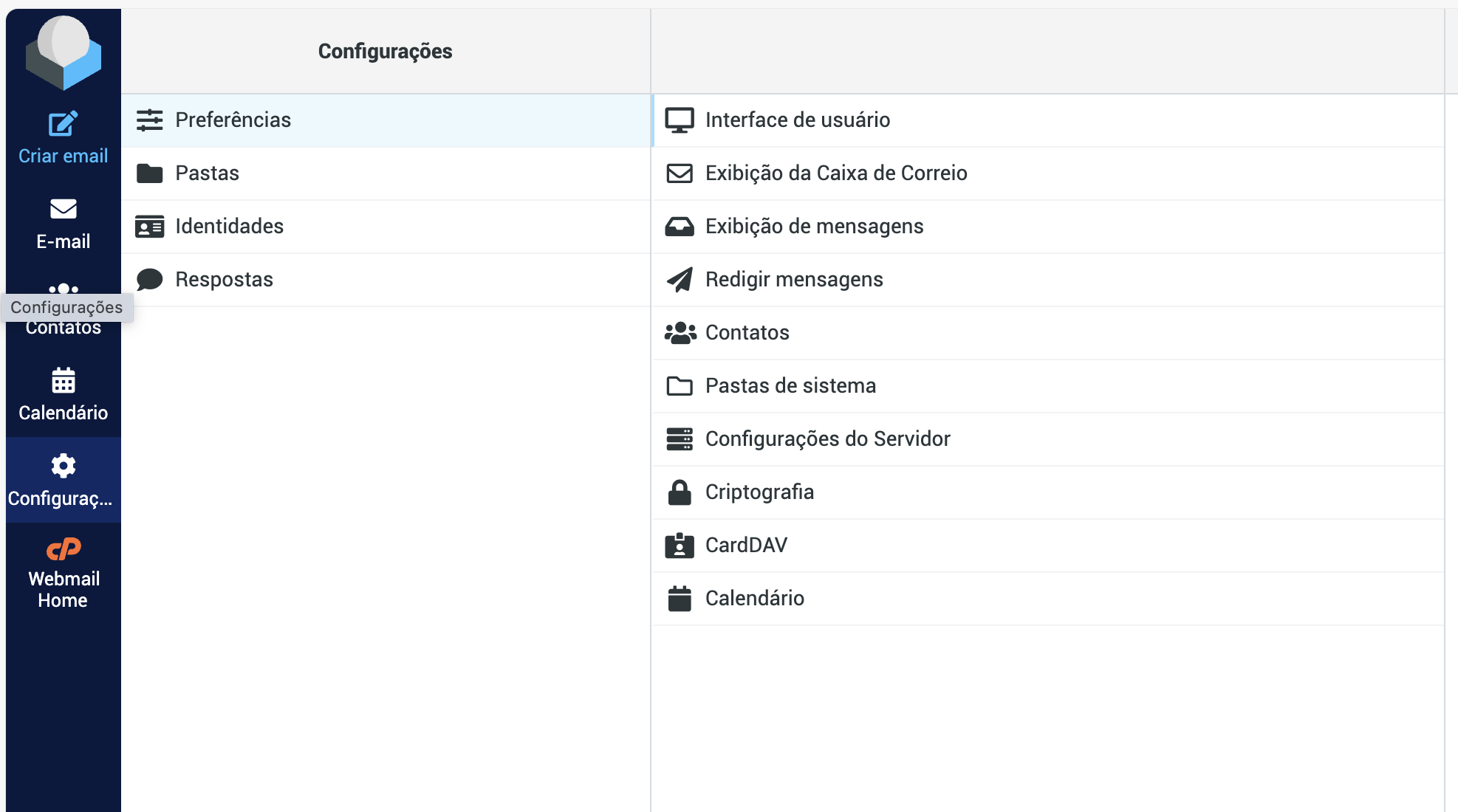 Sidebar Roundcube con Webmail Home
